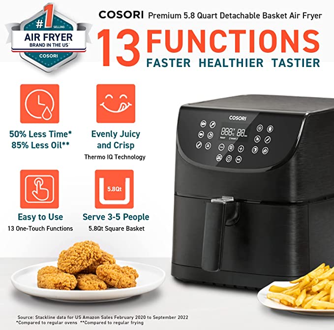 COSORI Air Fryer 5.8QT Oil-Free XL Electric Hot Air Fryers Oven,  Programmable 11-in